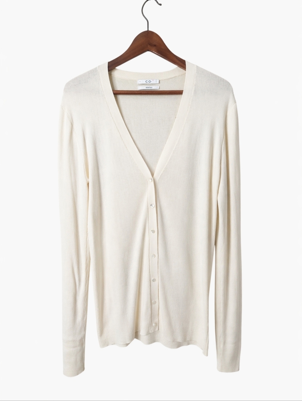 CO | 100% Silk Cardigan Ivory Lightweight V-Neck Minimalist Size L